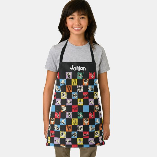 Zwart-wit LOONEY TUNES™ in kleurrijke checker Schort (Insitu)