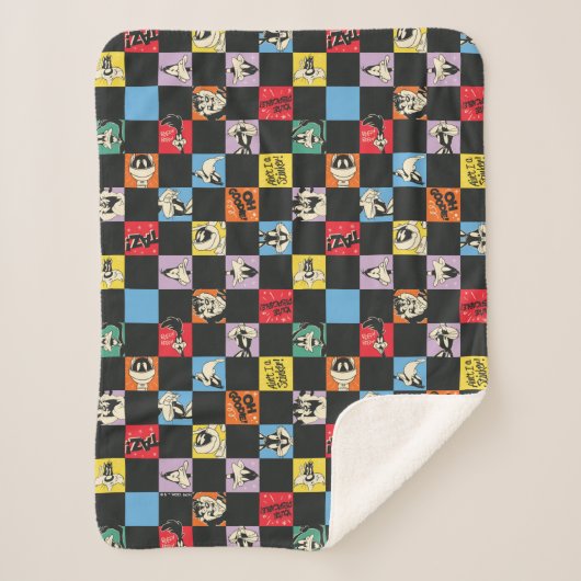 Zwart-wit LOONEY TUNES™ in kleurrijke checker Sherpa Deken (Voorkant)