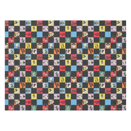 Zwart-wit LOONEY TUNES™ in kleurrijke checker Tafelkleed (Voorkant (Horizontaal))