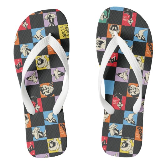 Zwart-wit LOONEY TUNES™ in kleurrijke checker Teenslippers (Voetbed)