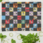 Zwart-wit LOONEY TUNES™ in kleurrijke checker Theedoek (Gevouwen)