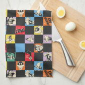 Zwart-wit LOONEY TUNES™ in kleurrijke checker Theedoek (Quarter Fold)
