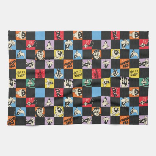 Zwart-wit LOONEY TUNES™ in kleurrijke checker Theedoek (Horizontaal)
