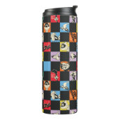 Zwart-wit LOONEY TUNES™ in kleurrijke checker Thermosbeker (Gedraaid links)
