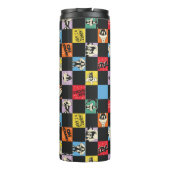 Zwart-wit LOONEY TUNES™ in kleurrijke checker Thermosbeker (Achterkant)