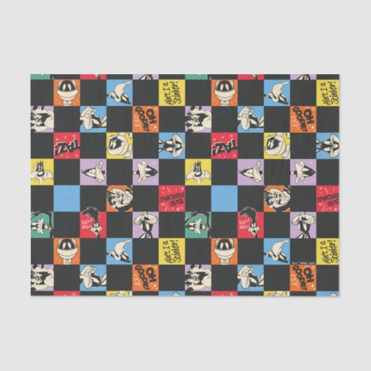 Zwart-wit LOONEY TUNES™ in kleurrijke checker Tissuepapier (Voorkant)