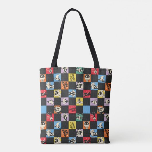 Zwart-wit LOONEY TUNES™ in kleurrijke checker Tote Bag (Achterkant)