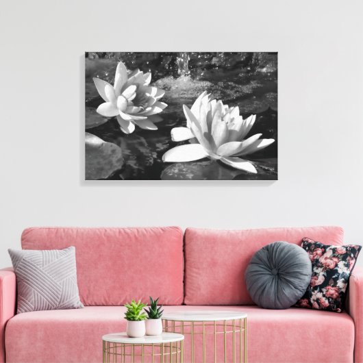 Zwart-wit Lotus Bloemen canvas print (Insitu (Woonkamer))