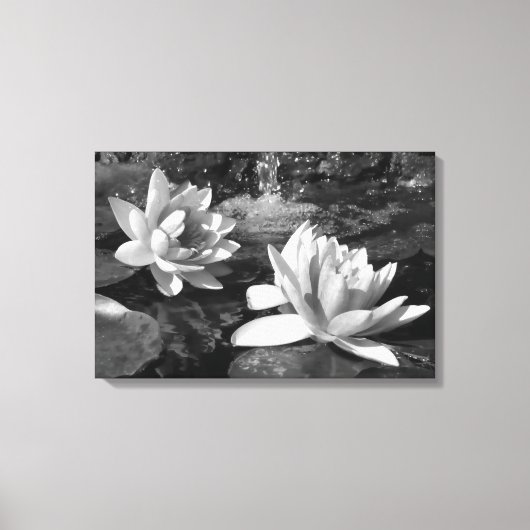 Zwart-wit Lotus Bloemen canvas print (Voorkant)