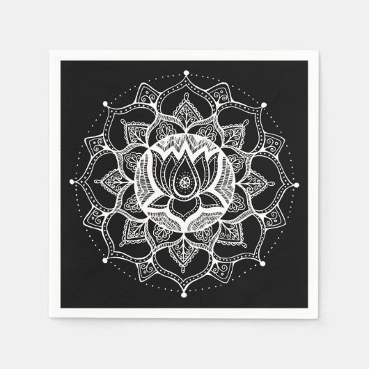 Zwart-wit Lotus Mandala Servet (Voorkant)