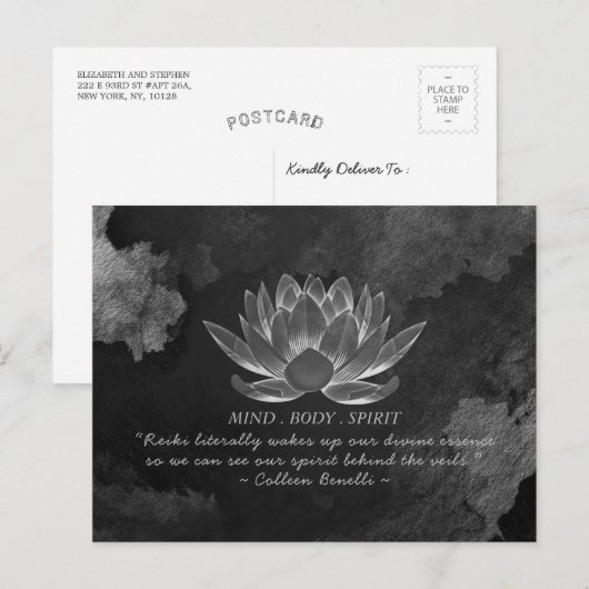 Zwart wit Lotus Yoga Meditation Instructor Quote Briefkaart (Voorkant / Achterkant)