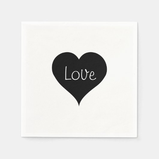 Zwart-wit LOVE HEART tekstprint Servetten (Voorkant)