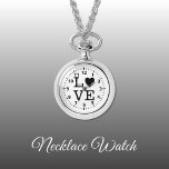 Zwart-wit Love Ketting Watch<br><div class="desc">Ketting Horloge cadeau. Met het woord 'love' en een hartvorm ter vervanging van de letter O. Zwart-wit</div>