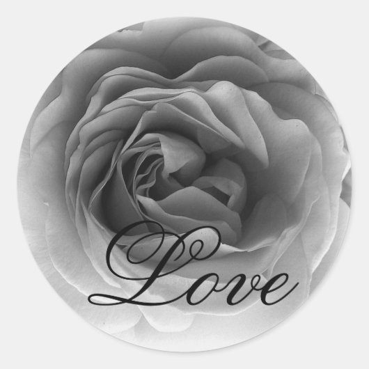Zwart & Wit LOVE Roos - Wedding Envelope Seal Ronde Sticker (Voorkant)