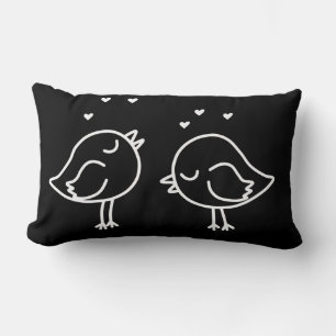Zwart-wit Lovebirds & Hearts Doodles Pillow Kussen