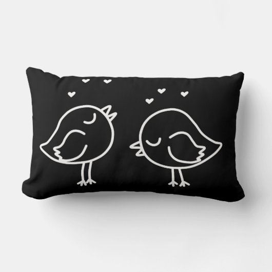 Zwart-wit Lovebirds & Hearts Doodles Pillow Kussen (Voorkant)