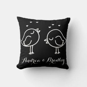 Zwart-wit Lovebirds In Love Doodles Pillow Kussen