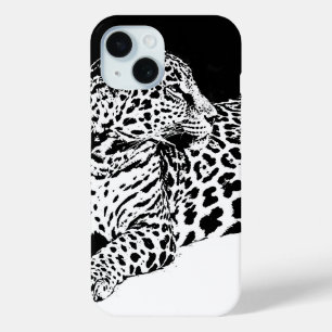 Zwart-wit luipaard iPhone 15 case