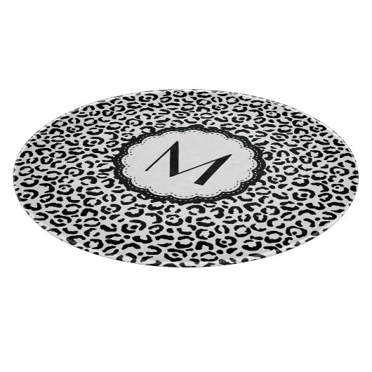 Zwart-Wit Luipaard Monogram Snijplank (Hoek)