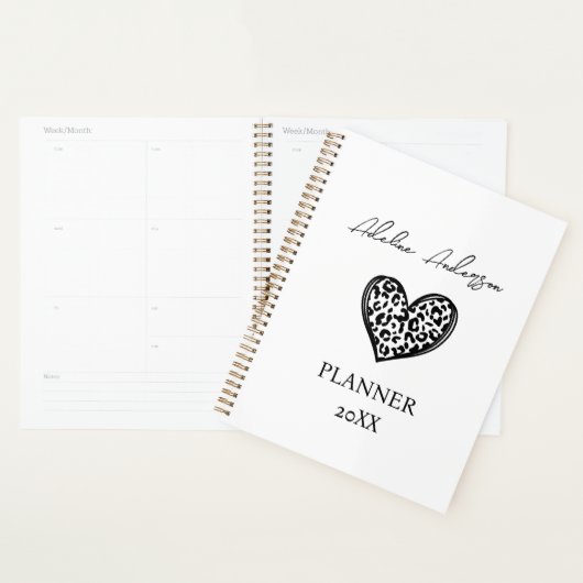 Zwart-wit Luipaard Patroon Hart Planner (Display)