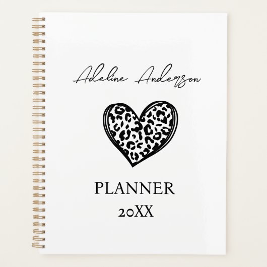 Zwart-wit Luipaard Patroon Hart Planner (Voorkant)