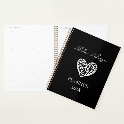 Zwart-wit Luipaard Patroon Hart Planner (Display)