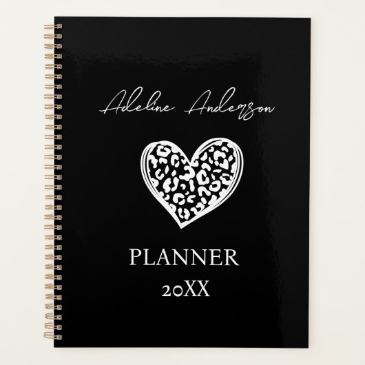 Zwart-wit Luipaard Patroon Hart Planner (Voorkant)