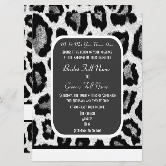 Zwart-wit luipaard print bruiloft kaart (Voorkant / Achterkant)