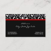 Zwart wit luipaard print met rode strik & juweel visitekaartje (Achterkant)