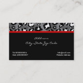 Zwart wit luipaard print met rode strik & juweel visitekaartje (Achterkant)