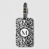 Zwart-wit luipaardmonogram bagagelabel (Voorkant (verticaal))