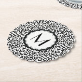 Zwart-wit luipaardmonogram kartonnen onderzetters (Gekanteld)