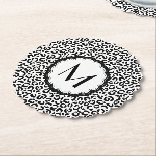 Zwart-wit luipaardmonogram kartonnen onderzetters