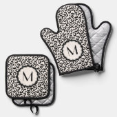 Zwart-wit luipaardmonogram ovenwant & pannenlap set (Voorkant / Achterkant)