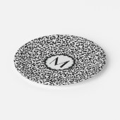 Zwart-wit luipaardmonogram papieren bordje (Gekanteld)