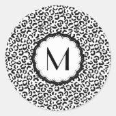Zwart-wit luipaardmonogram ronde sticker (Voorkant)