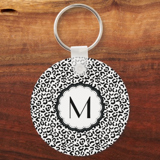 Zwart-wit luipaardmonogram sleutelhanger (Voorkant)