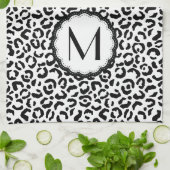 Zwart-wit luipaardmonogram theedoek (Gevouwen)