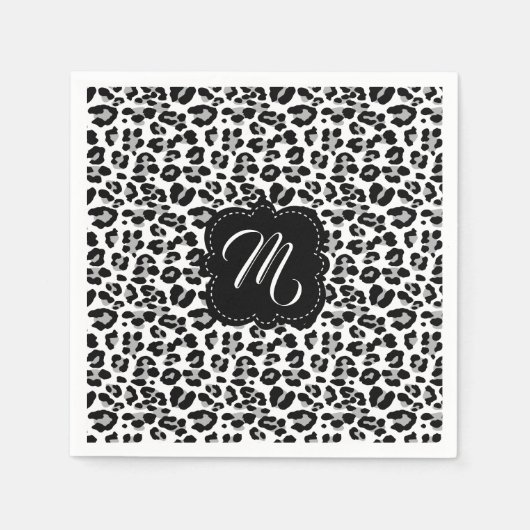 Zwart-wit luipaardprint met aangepast monogram servetten (Voorkant)