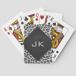 Zwart-wit luipaardprint monogram pokerkaarten