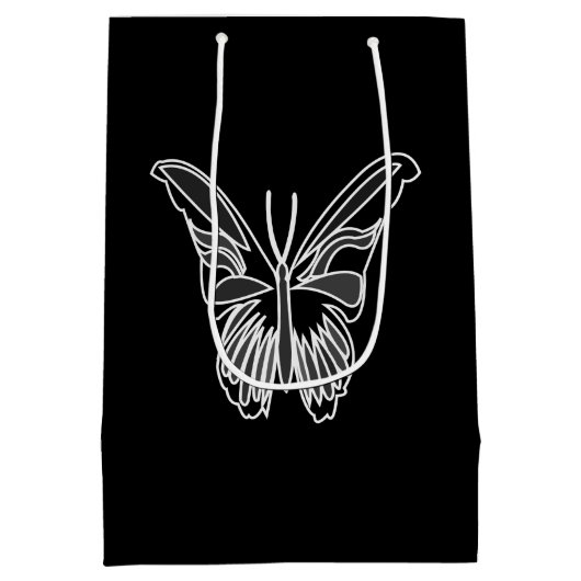 Zwart-wit Luna Moth Vlinder Medium Cadeauzakje (Achterkant)