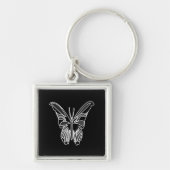 Zwart-wit Luna Moth Vlinder Sleutelhanger (Voorkant)