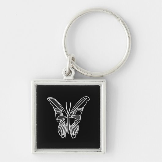 Zwart-wit Luna Moth Vlinder Sleutelhanger (Voorkant)
