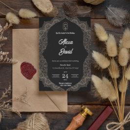 zwart wit luxe bruiloft uitnodiging