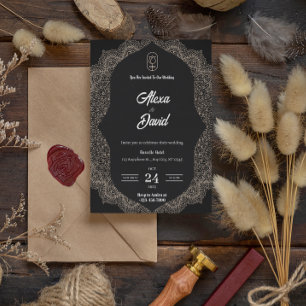 zwart wit luxe bruiloft uitnodiging