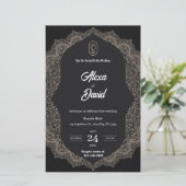 zwart wit luxe bruiloft uitnodiging (Staand voorkant)