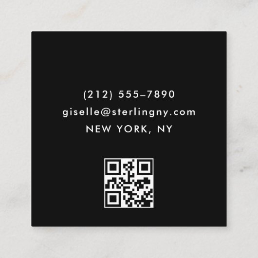Zwart Wit Luxe Minimale Typografie QR Code Vierkante Visitekaartje (Achterkant)