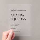 Zwart-wit Luxe minimalistisch Verloving Acryl Uitnodigingen (Insitu (Draagbaar))