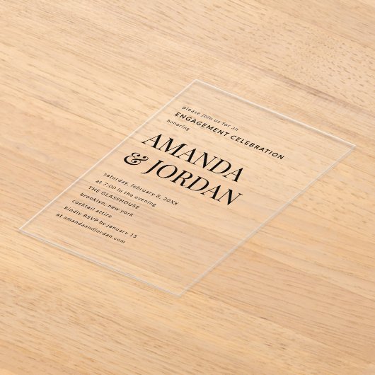 Zwart-wit Luxe minimalistisch Verloving Acryl Uitnodigingen (Laagn)