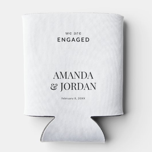 Zwart-wit Luxe minimalistisch Verloving Blikjeskoeler (Achterkant)